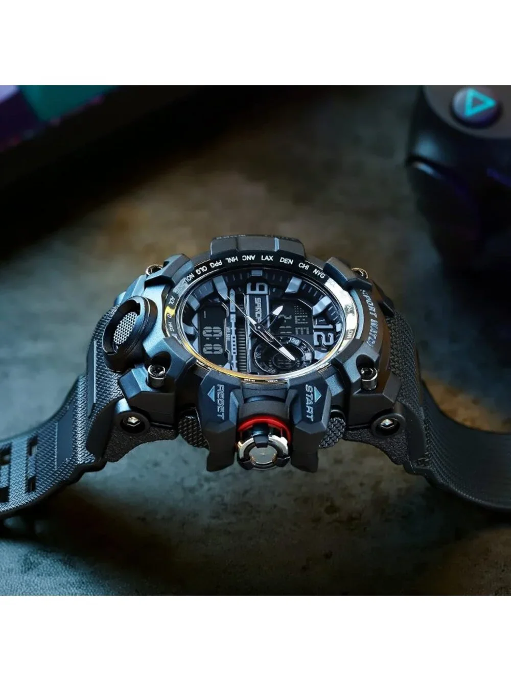 Men's Black Analog Quartz Waterproof Military Sports Outdoor LED Digital Watch